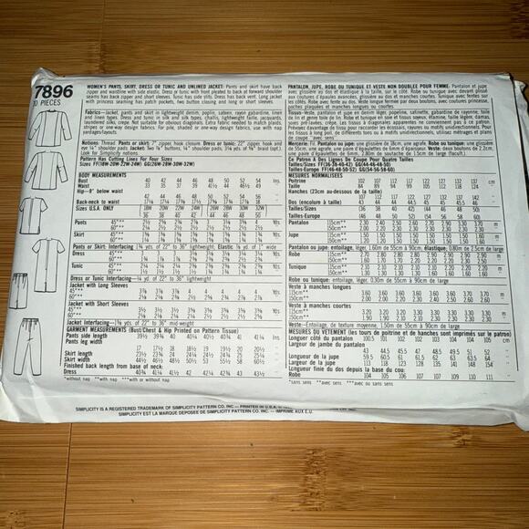 Vintage 1992 Simplicity Womens pattern 7896 Size 18W-24W  uncut - Picture 3 of 5